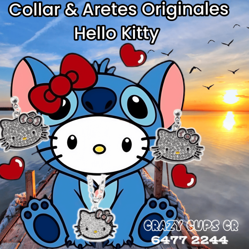 Collar y Aretes Originales Hello Kitty Sanrio Crazy Cups CR